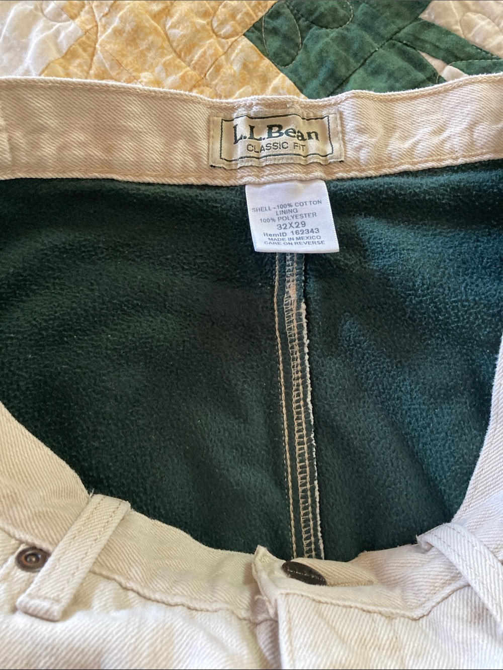 LLBEAN men’s 32-29 cream classic 5 pocket fleece lined jeans outdoors work wear - Picture 5 of 8